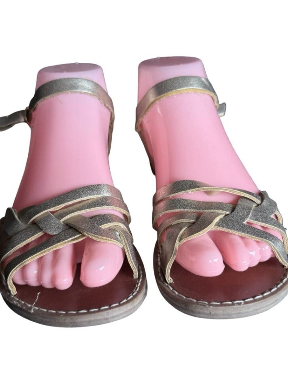 American Eagle Metallic Gold Strappy Flat Sandals - Size 5